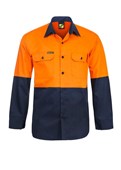 LIGHTWEIGHT HI VIS TWO TONE LONG SLEEVE VENTED COTTON DRILL SHIRT