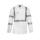 HI VIS LONG SLEEVE SHIRT WITH X PATTERN AND CSR REFLECTIVE TAPE DAYNIGHT USE WHITE