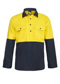 HI VIS TWO TONE HALF PLACKET COTTON DRILL SHIRT WITH SEMI GUSSET SLEEVES