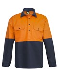 HEAVY DUTY HYBRID TWO TONE HALF PLACKET COTTON DRILL SHIRT WITH GUSSET SLEEVES