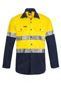 LIGHTWEIGHT HI VIS TWO TONE LONG SLEEVE VENTED COTTON DRILL SHIRT WITH CSR REFLECTIVE TAPE