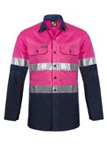 LIGHTWEIGHT TWO TONE LONG SLEEVE VENTED COTTON DRILL SHIRT WITH CSR REFLECTIVE TAPE  NIGHT USE ONLY