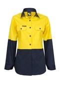 LADIES LIGHTWEIGHT HI VIS TWO TONE LONG SLEEVE VENTED COTTON DRILL SHIRT