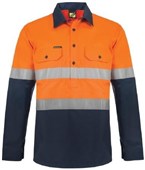 HEAVY DUTY HYBRID TWO TONE HALF PLACKET COTTON DRILL SHIRT WITH GUSSET SLEEVES AND CSR REFLECTIVE TAPEWS6031