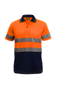 HI VIS TWO TONE SHORT SLEEVE MICROMESH POLO WITH POCKET AND CSR REFLECTIVE TAPE